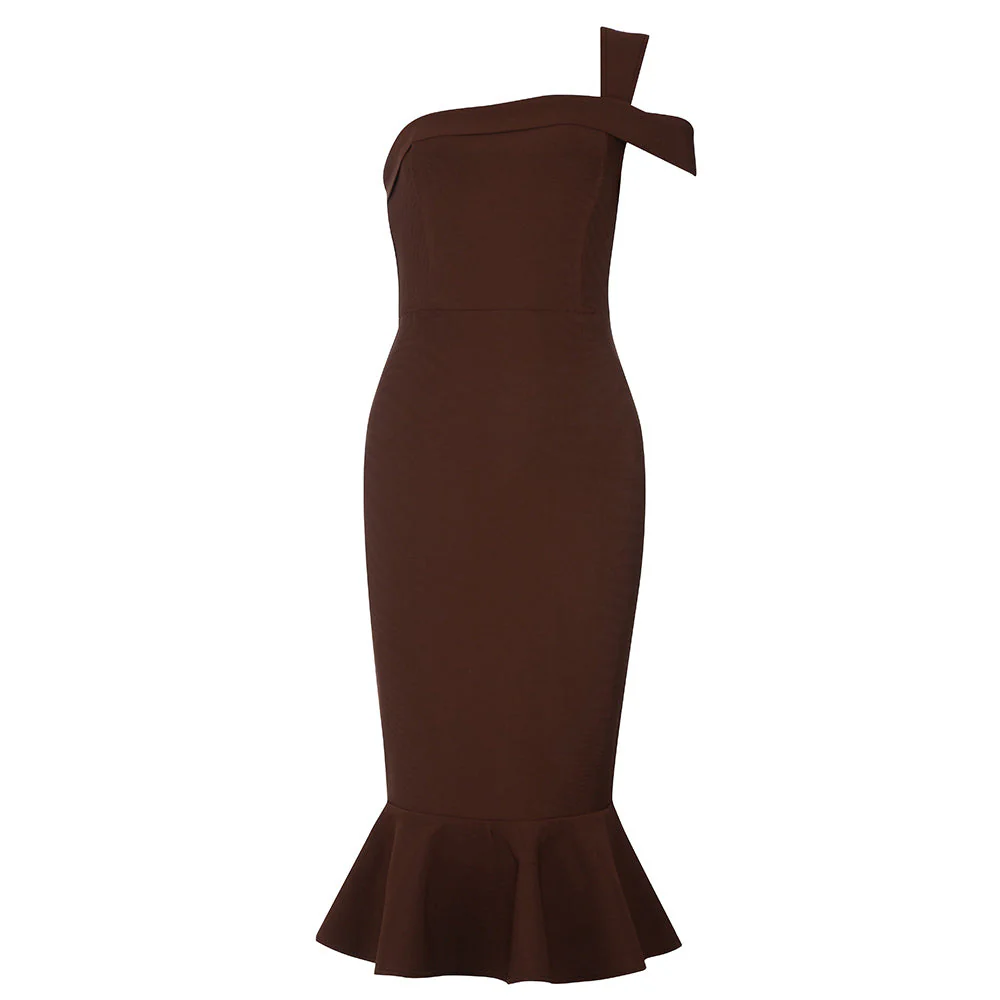 One Shoulder Short Sleeve Fishtail Midi Bandage Dress HB78690 - Image 4