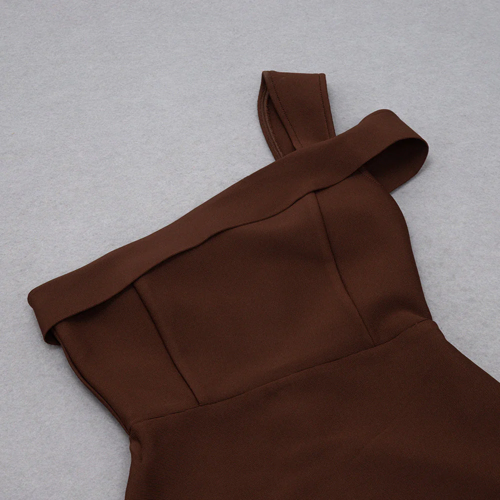 One Shoulder Short Sleeve Fishtail Midi Bandage Dress HB78690 - Image 5