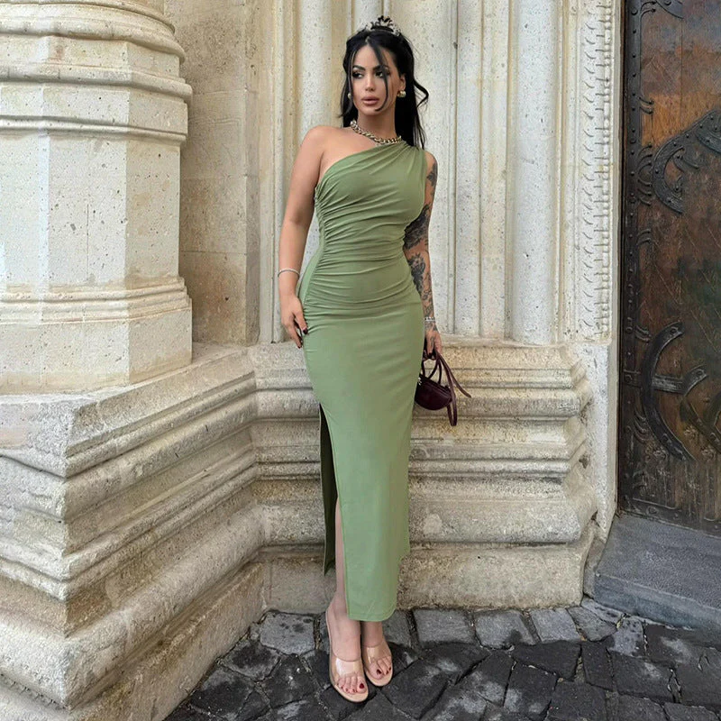 One Shoulder Short Sleeve Asymmetrical Midi Bodycon Dress HB75620 - Image 15