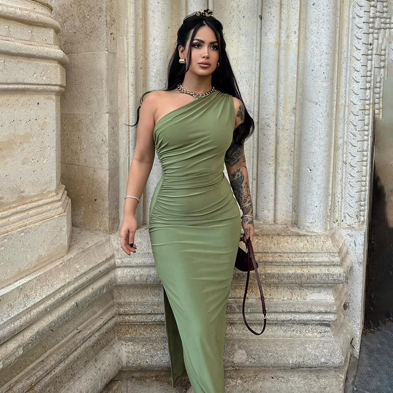 One Shoulder Short Sleeve Asymmetrical Midi Bodycon Dress HB75620 - Image 8