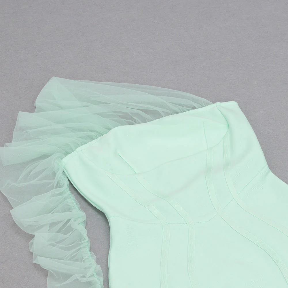 One Shoulder One Sleeve Midi Mesh Bandage Dress HB79680 - Image 5