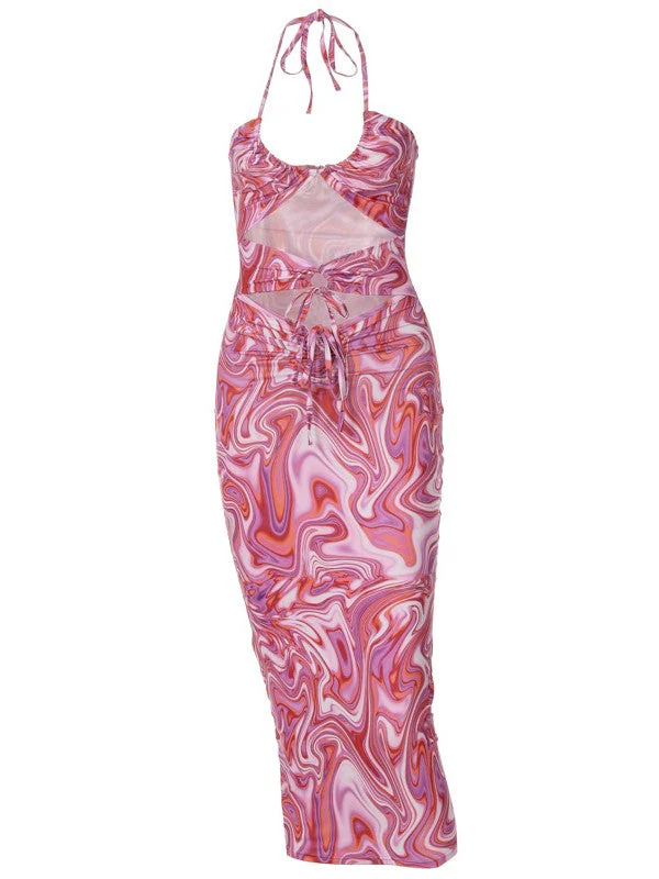 Sexy Slim Neckline Backless Print Dress - Image 2