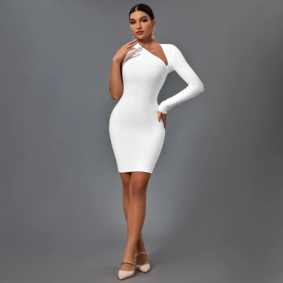 Halter One Sleeve Asymmetrical Mini Bandage Dress - Image 3