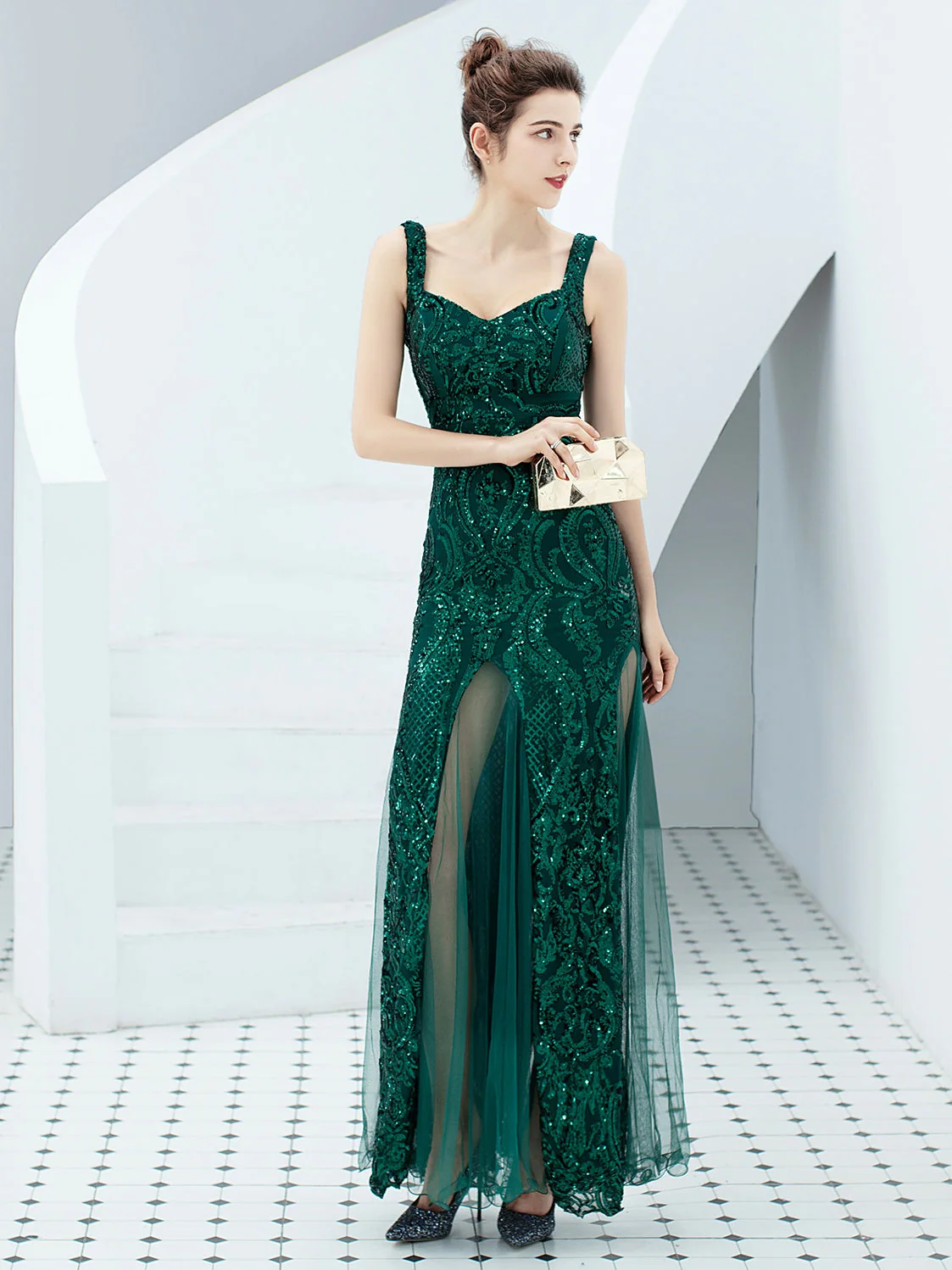 Sequin suspender long evening dress - Image 4