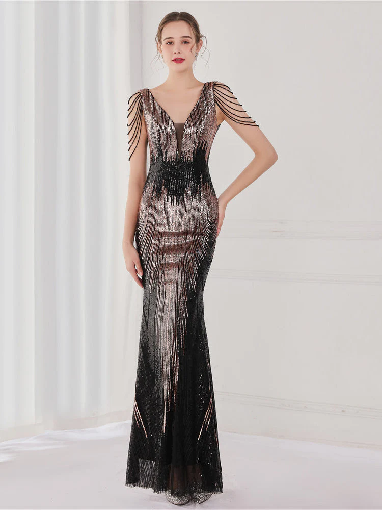 Sequin suspender evening dress - Image 2