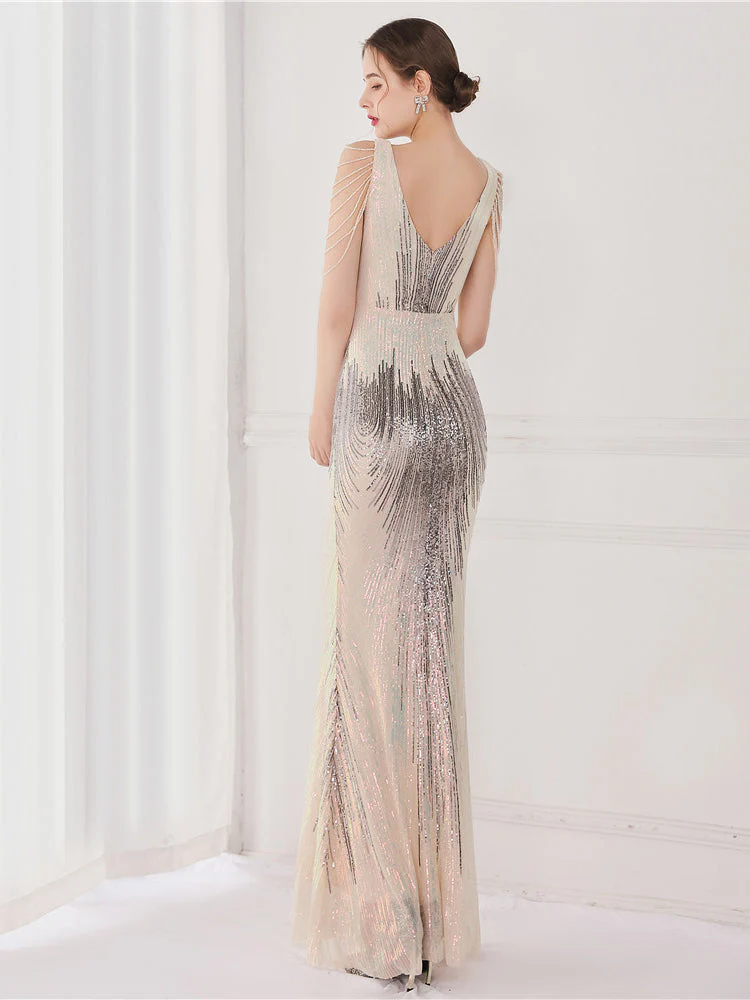 Sequin suspender evening dress - Image 3