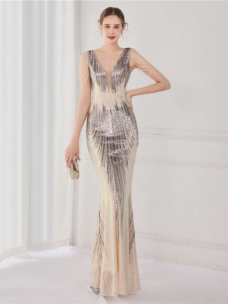 Sequin suspender evening dress - Image 4