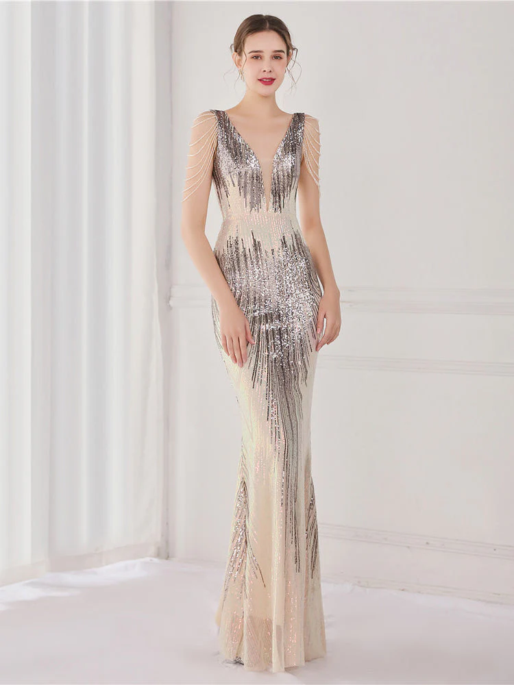 Sequin suspender evening dress - Image 5