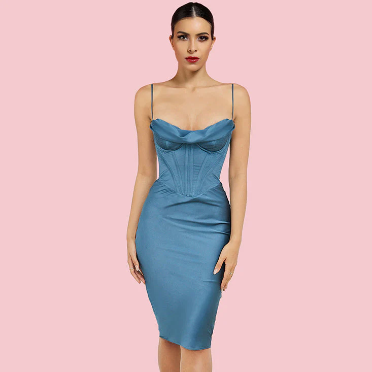 Strappy Sleeveless Striped Midi Bodycon Dress HI1216 - Image 10