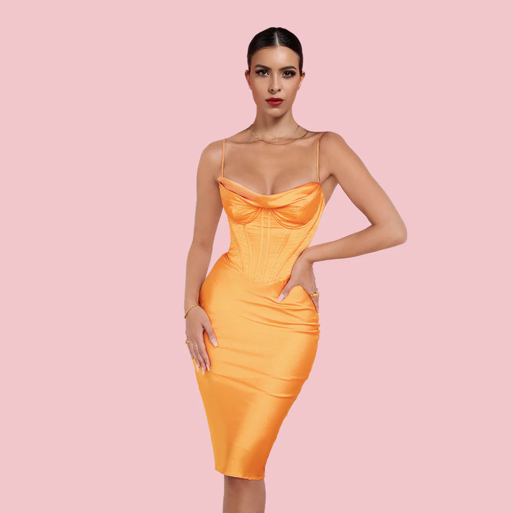 Strappy Sleeveless Striped Midi Bodycon Dress HI1216 - Image 2