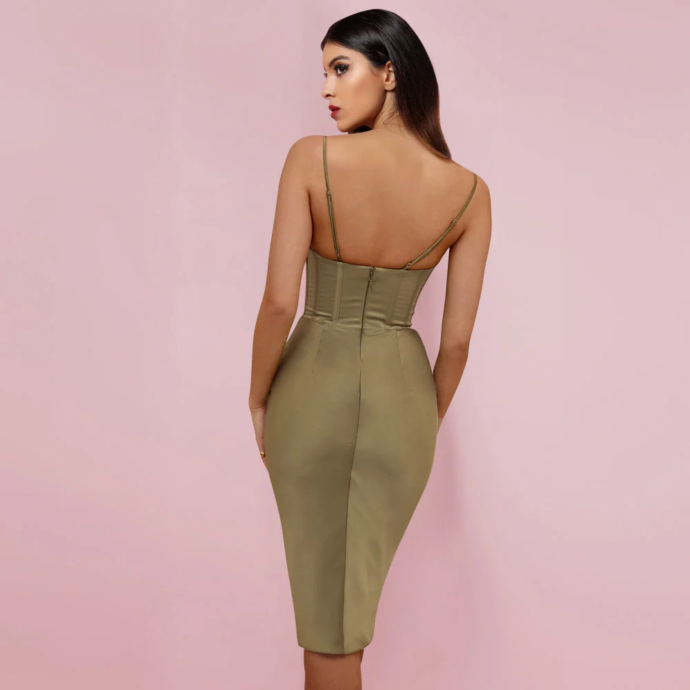 Strappy Sleeveless Striped Midi Bodycon Dress HI1216 - Image 5