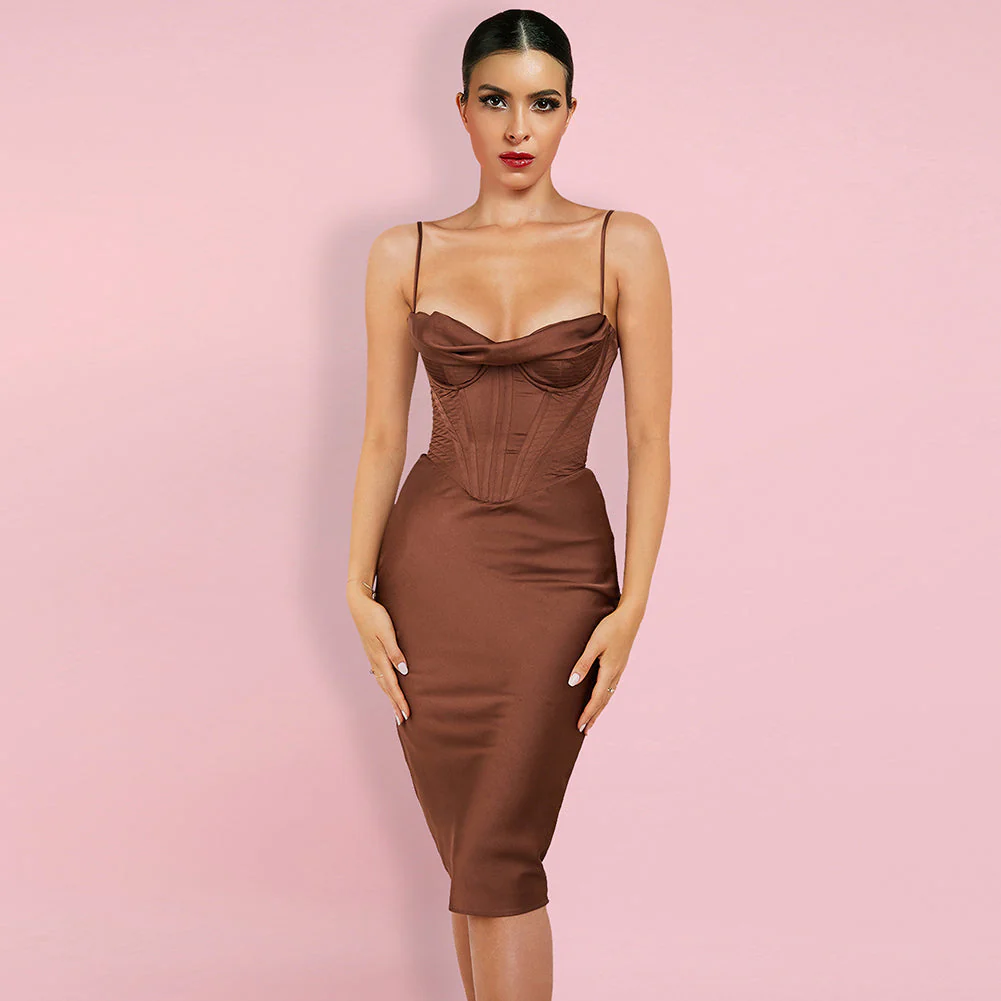 Strappy Sleeveless Striped Midi Bodycon Dress HI1216 - Image 8