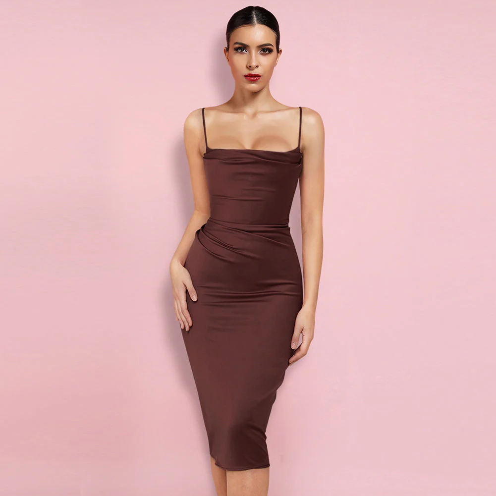 Strappy Sleeveless Plain Over Knee Bodycon Dress - Image 6