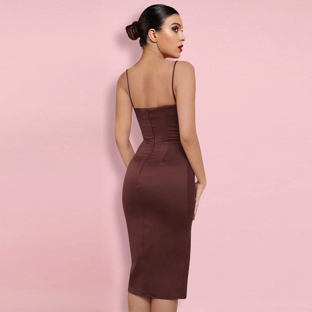 Strappy Sleeveless Plain Over Knee Bodycon Dress - Image 7