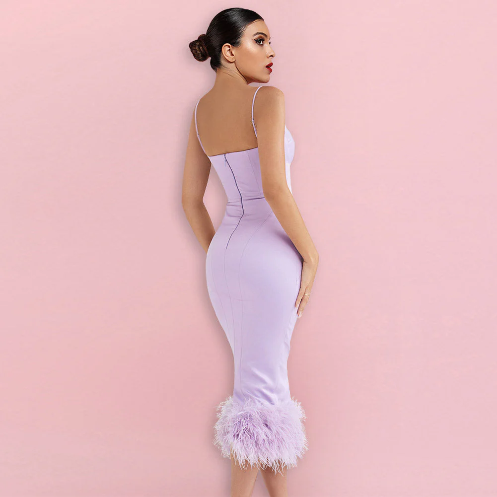 Strappy Sleeveless Midi Feather Bodycon Dress HI1326 - Image 2