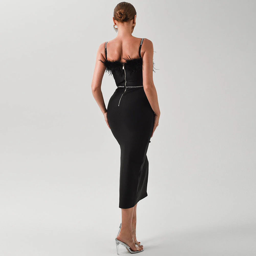 Strappy Sleeveless Feather Midi Bandage Dress - Image 4