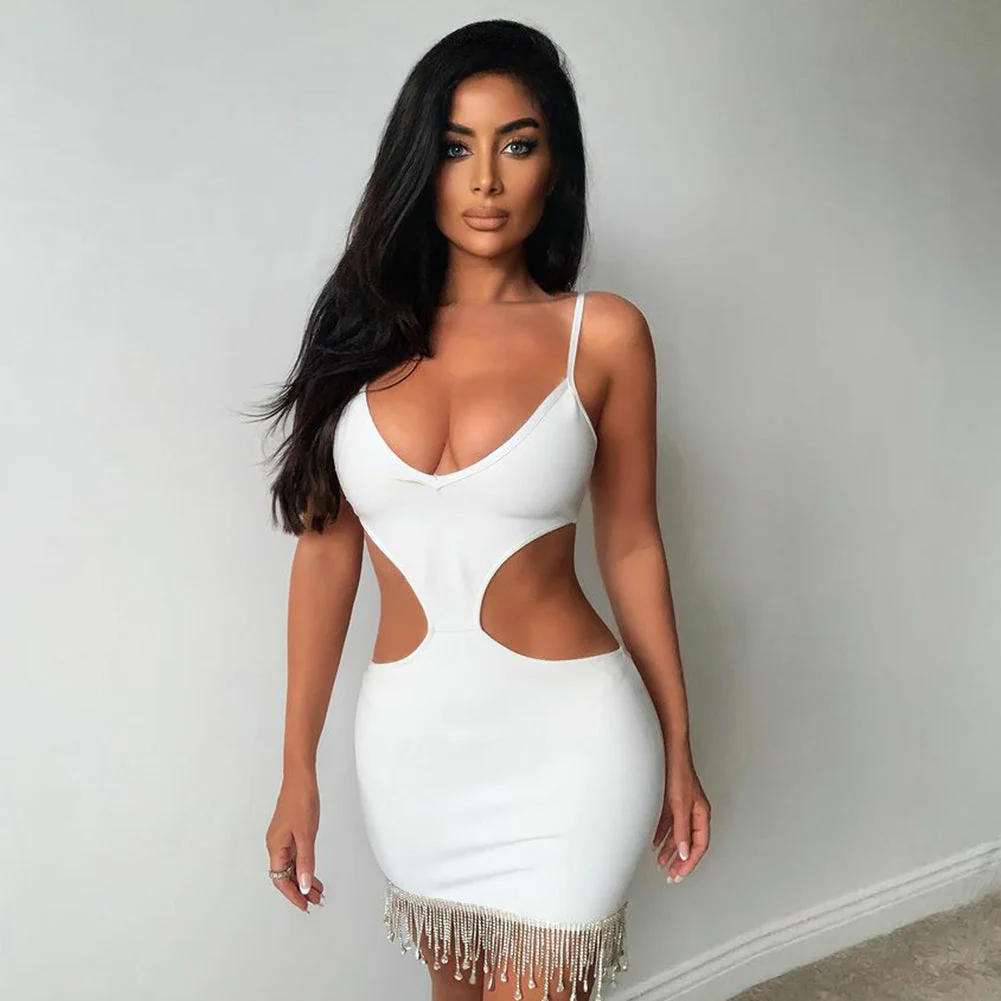 Strappy Sleeveless Drill Chain Mini Bandage Dress SW6446 - Image 3