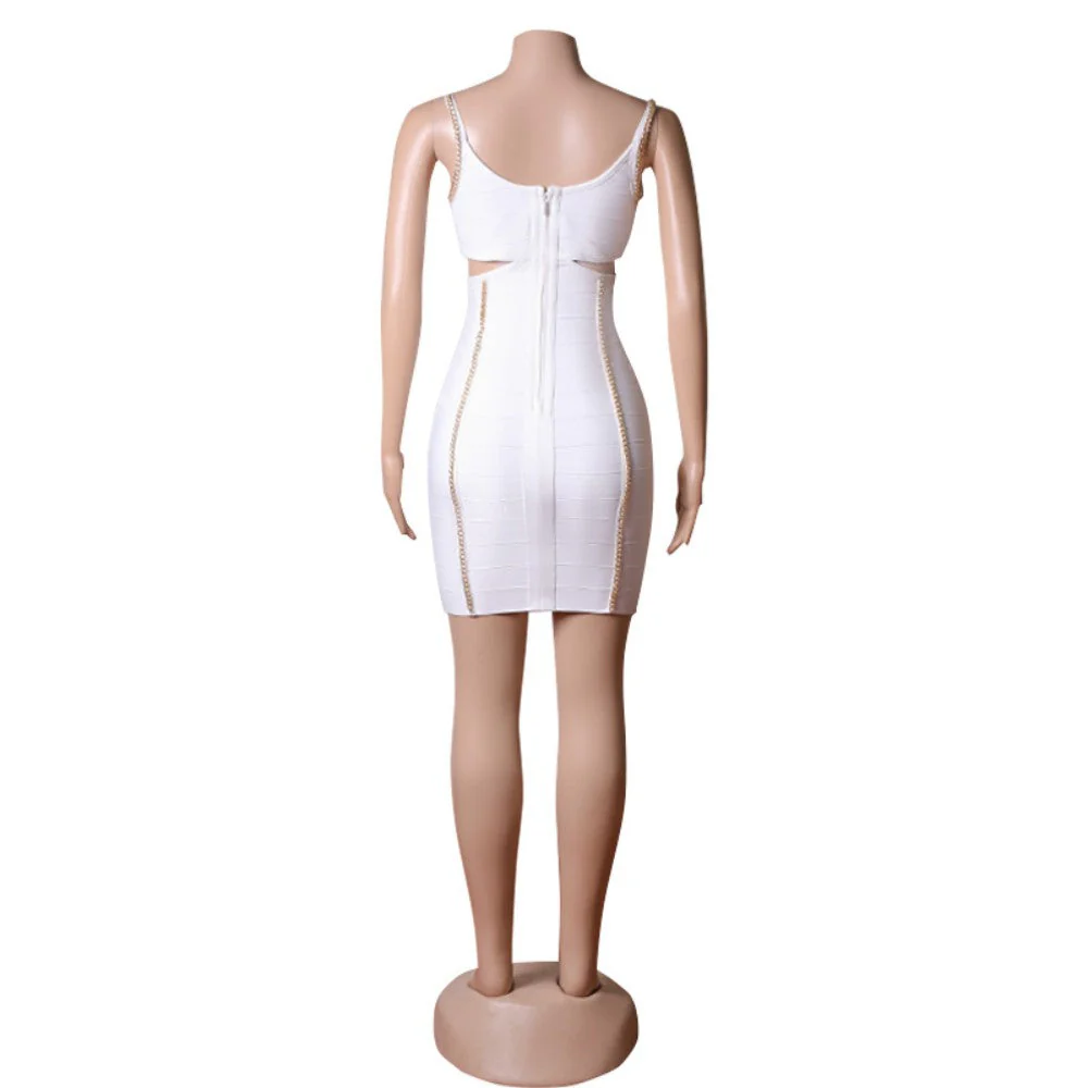 Strappy Sleeveless Chain Mini Bandage Dress PZC1762 - Image 12