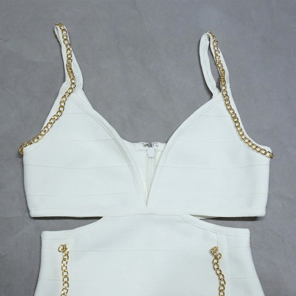 Strappy Sleeveless Chain Mini Bandage Dress PZC1762 - Image 2
