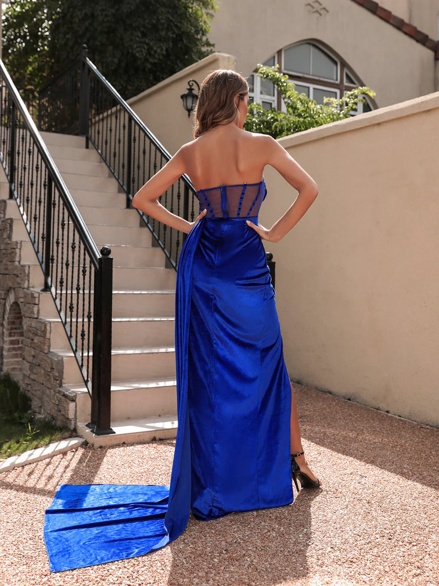 Strapless See-through Pleated Evening Dress - Image 3