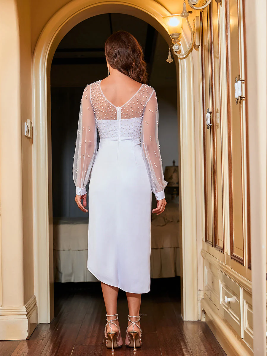 Strapless Net Pearl Hip Wrap Dress Evening Dress - Image 3