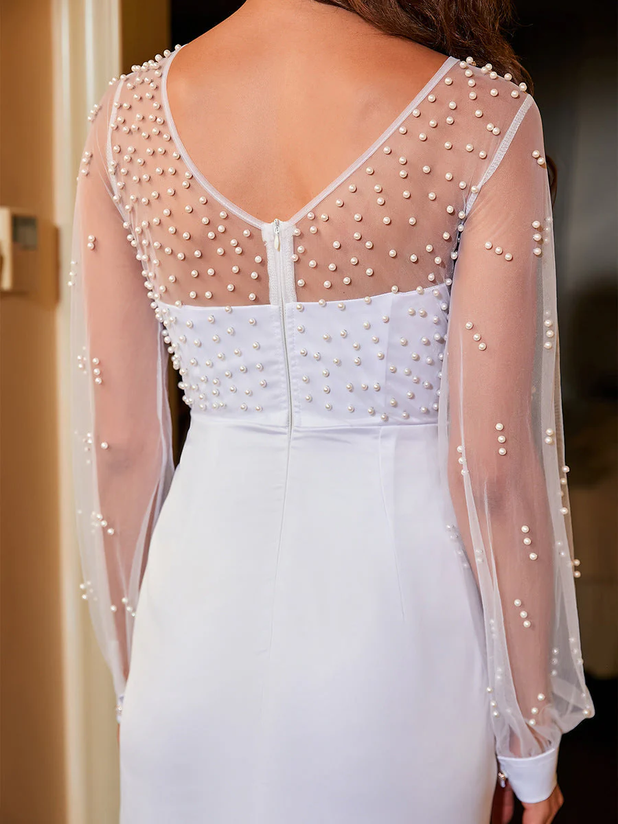 Strapless Net Pearl Hip Wrap Dress Evening Dress - Image 4