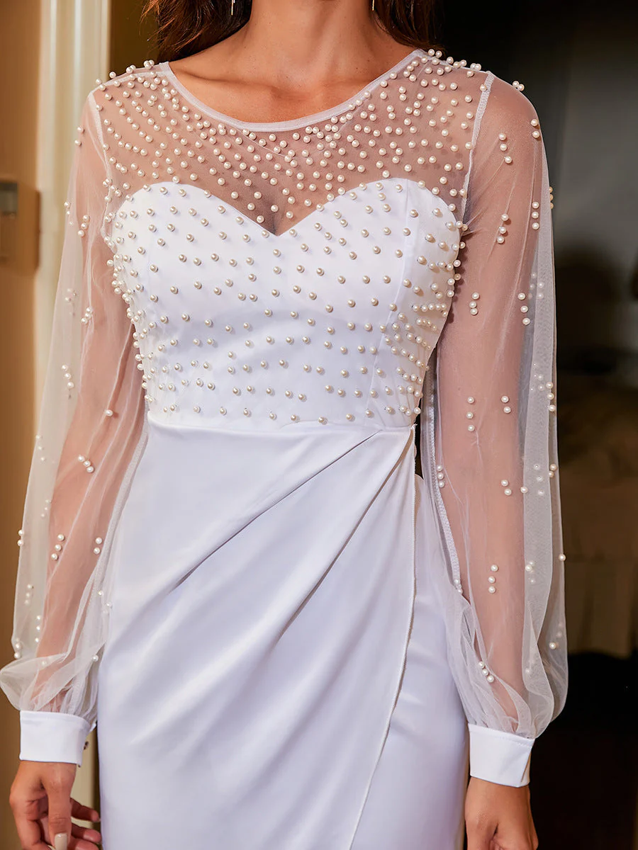 Strapless Net Pearl Hip Wrap Dress Evening Dress - Image 5