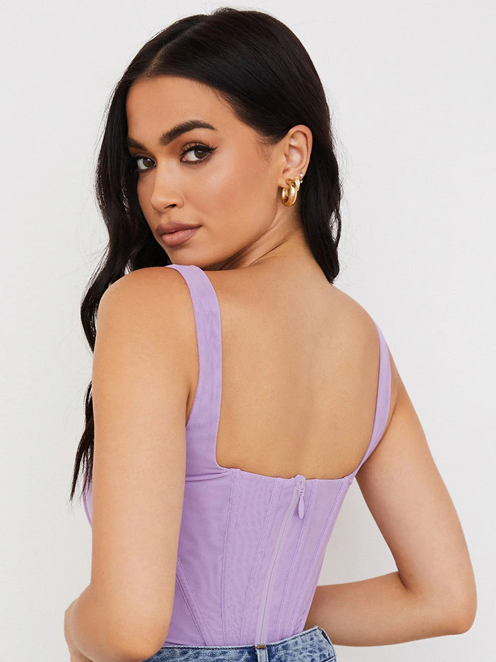 Fishbone Square Neck Cropped Navel Outer Sling Top - Image 5