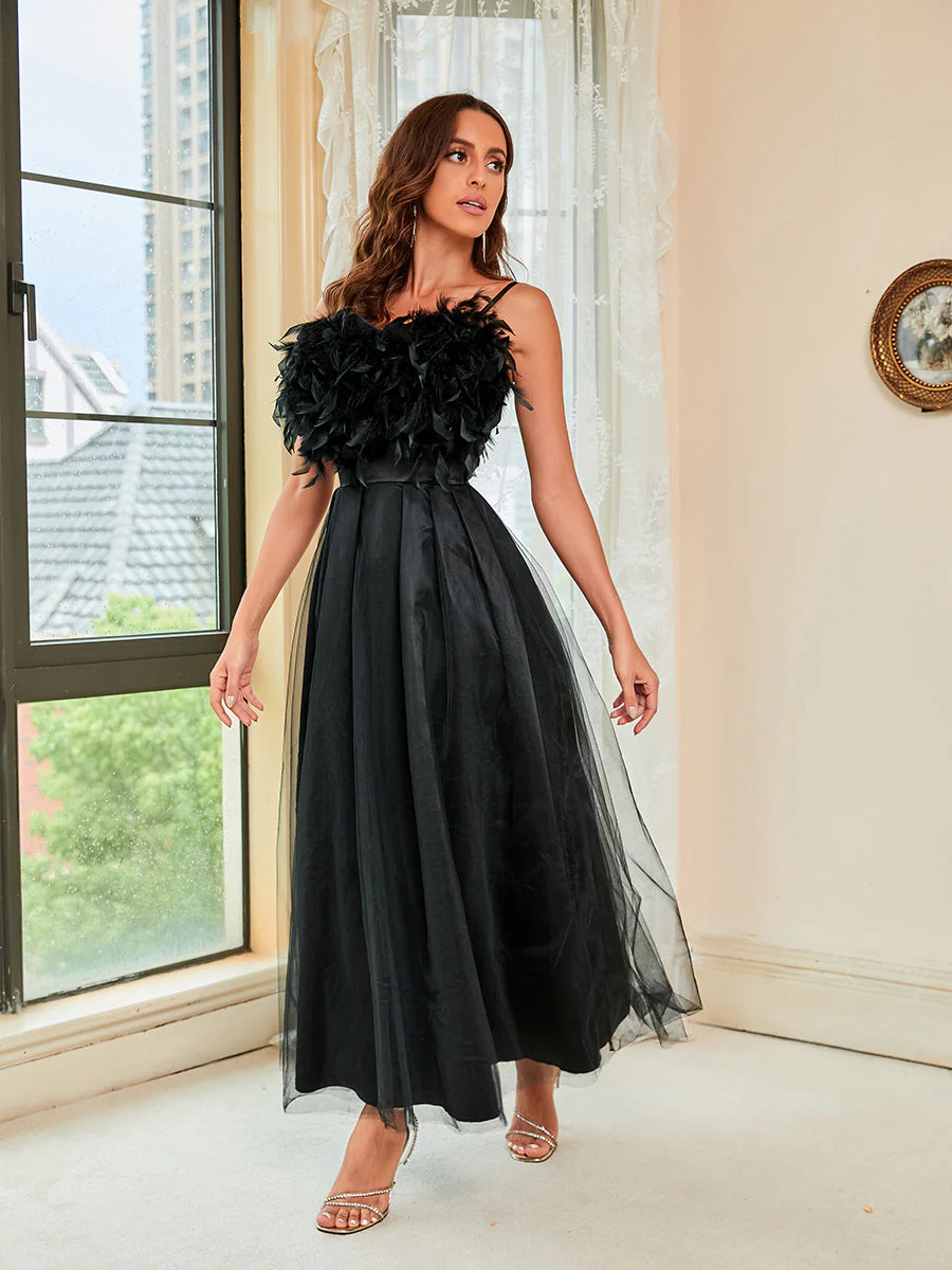 Feather Halter Gauze Evening Dress - Image 2