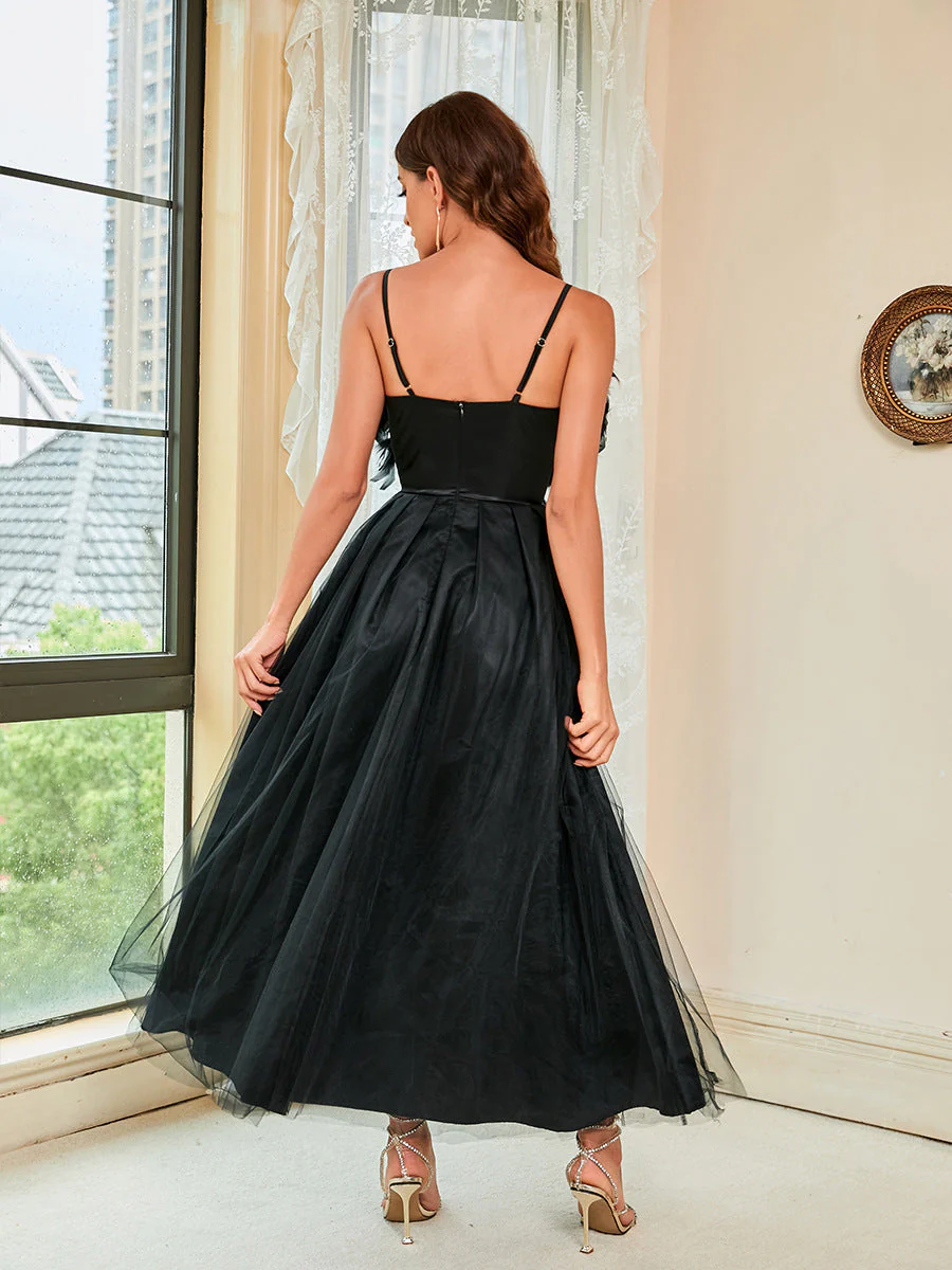 Feather Halter Gauze Evening Dress - Image 3