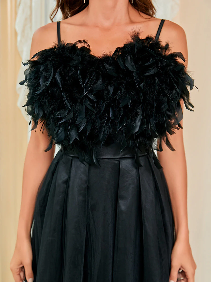 Feather Halter Gauze Evening Dress - Image 4