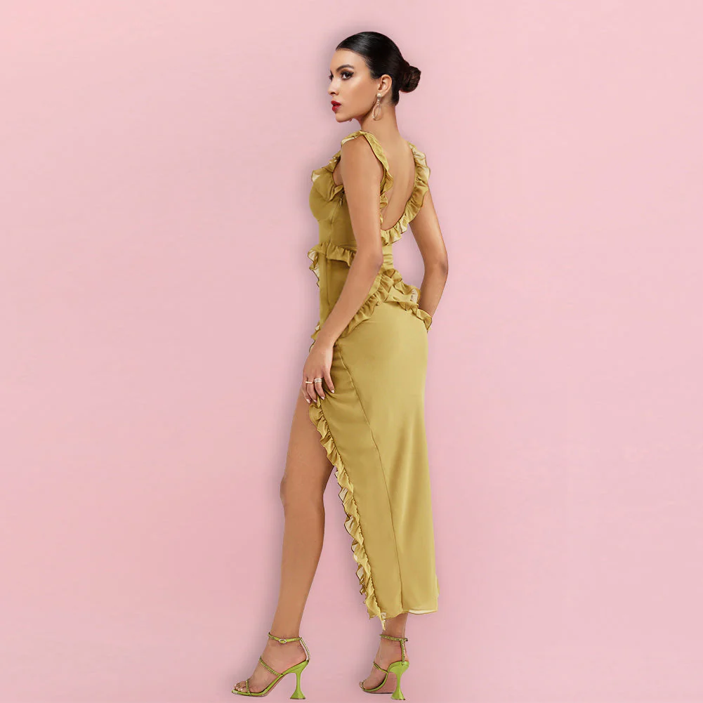 Strappy Sleeveless Maxi Frill Bodycon Dress HI1328 - Image 2