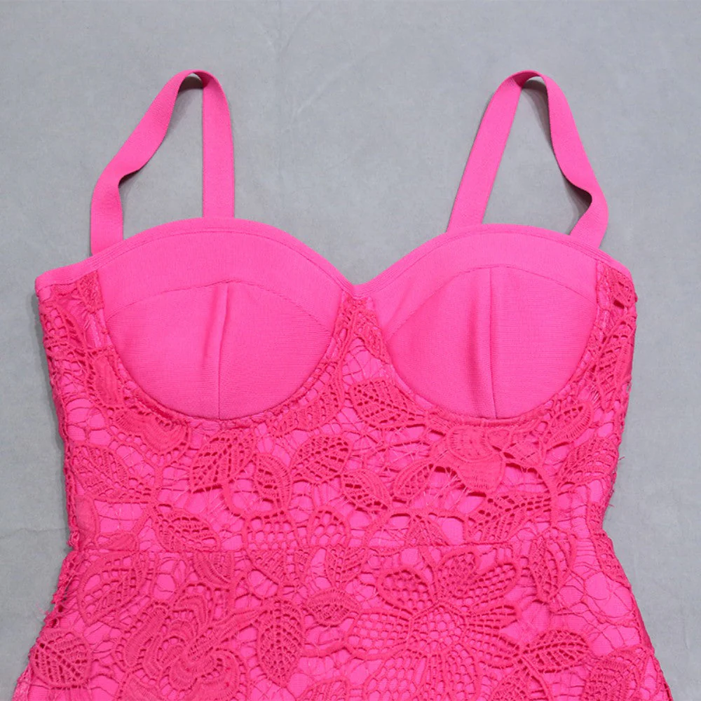 Strappy Sleeveless Lace Midi Bandage Dress PZL2937 - Image 3