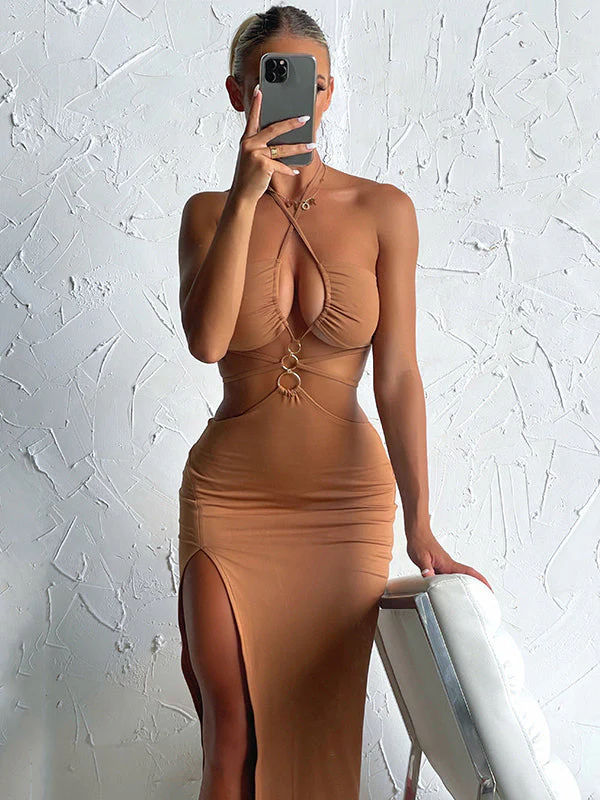 Hollow Out High Split Dress - Image 3