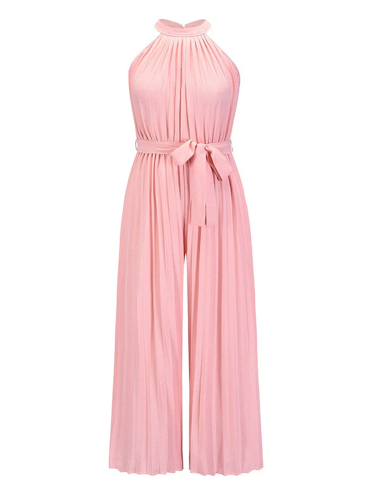 Halter Sleeveless Pleated Jumpsuit - Image 2