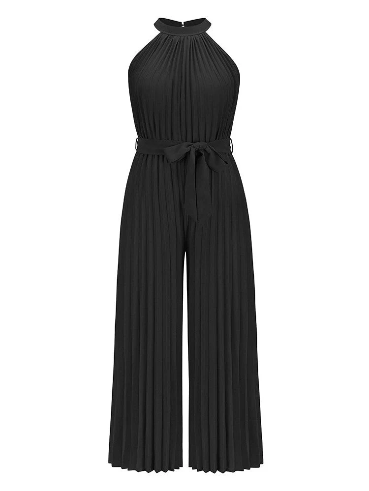 Halter Sleeveless Pleated Jumpsuit - Image 3