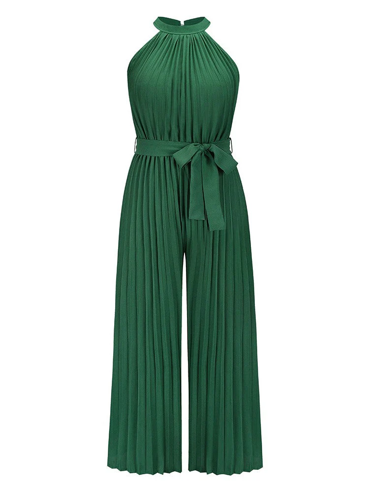 Halter Sleeveless Pleated Jumpsuit - Image 4