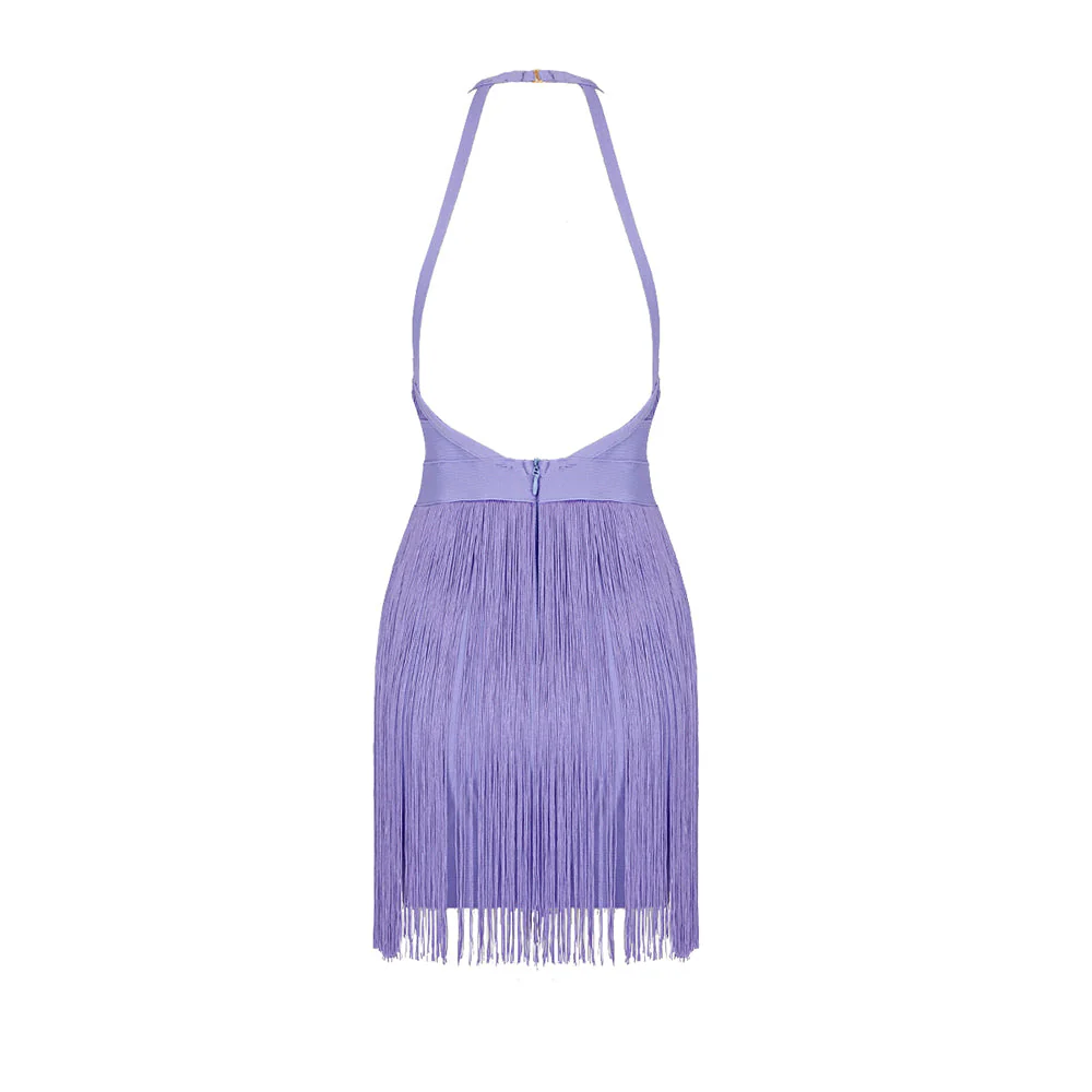 Round Neck Sleeveless Mini Tassels Bandage Dress HL6259 - Image 5