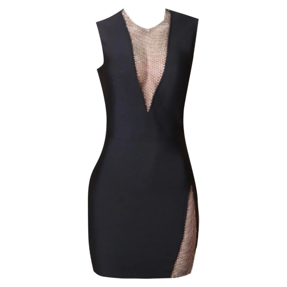 Round Neck Sleeveless Mini Rhinestone Bandage Dress PZL3004 - Image 4