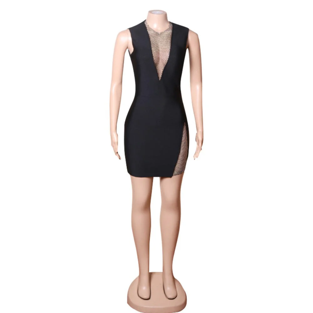 Round Neck Sleeveless Mini Rhinestone Bandage Dress PZL3004 - Image 5