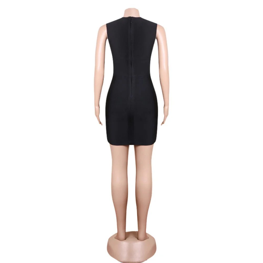 Round Neck Sleeveless Mini Rhinestone Bandage Dress PZL3004 - Image 6