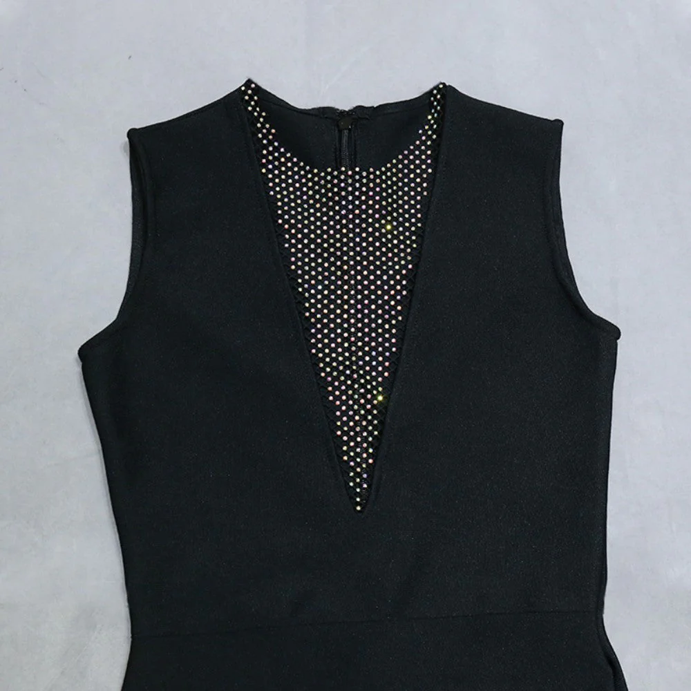 Round Neck Sleeveless Mini Rhinestone Bandage Dress PZL3004 - Image 7
