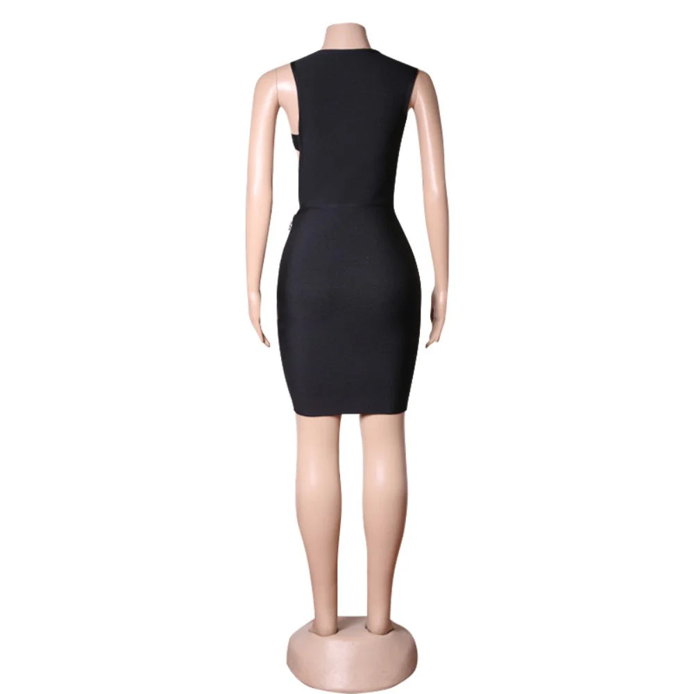 Round Neck Sleeveless Mini Rhinestone Bandage Dress PZC1726 - Image 6