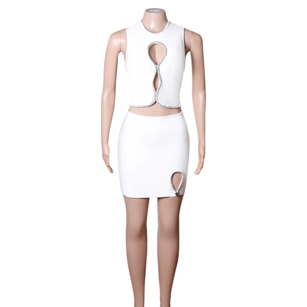 Round Neck Sleeveless Cut Out Bandage Set - Image 5