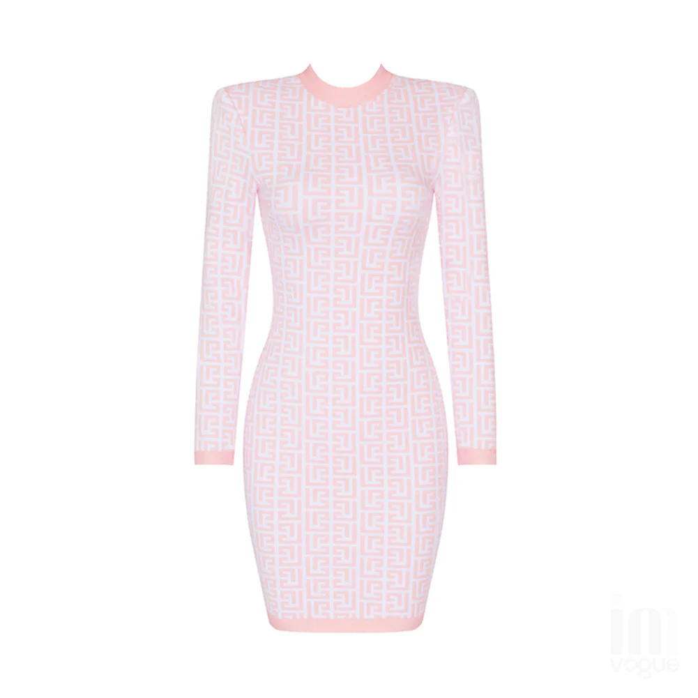 Round Neck Long Sleeve Plaid Mini Bandage Dress PHD1733 - Image 2