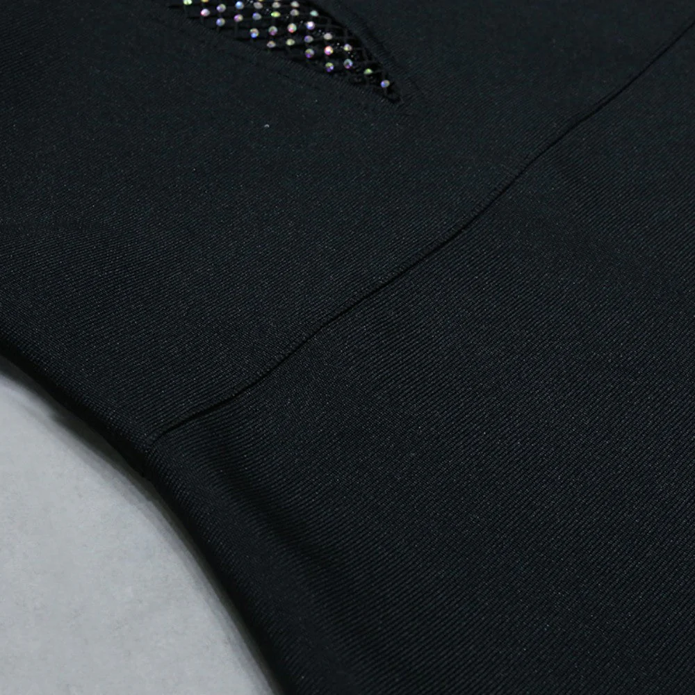 Round Neck Long Sleeve Mini Rhinestone Bandage Dress PZL3002 - Image 8