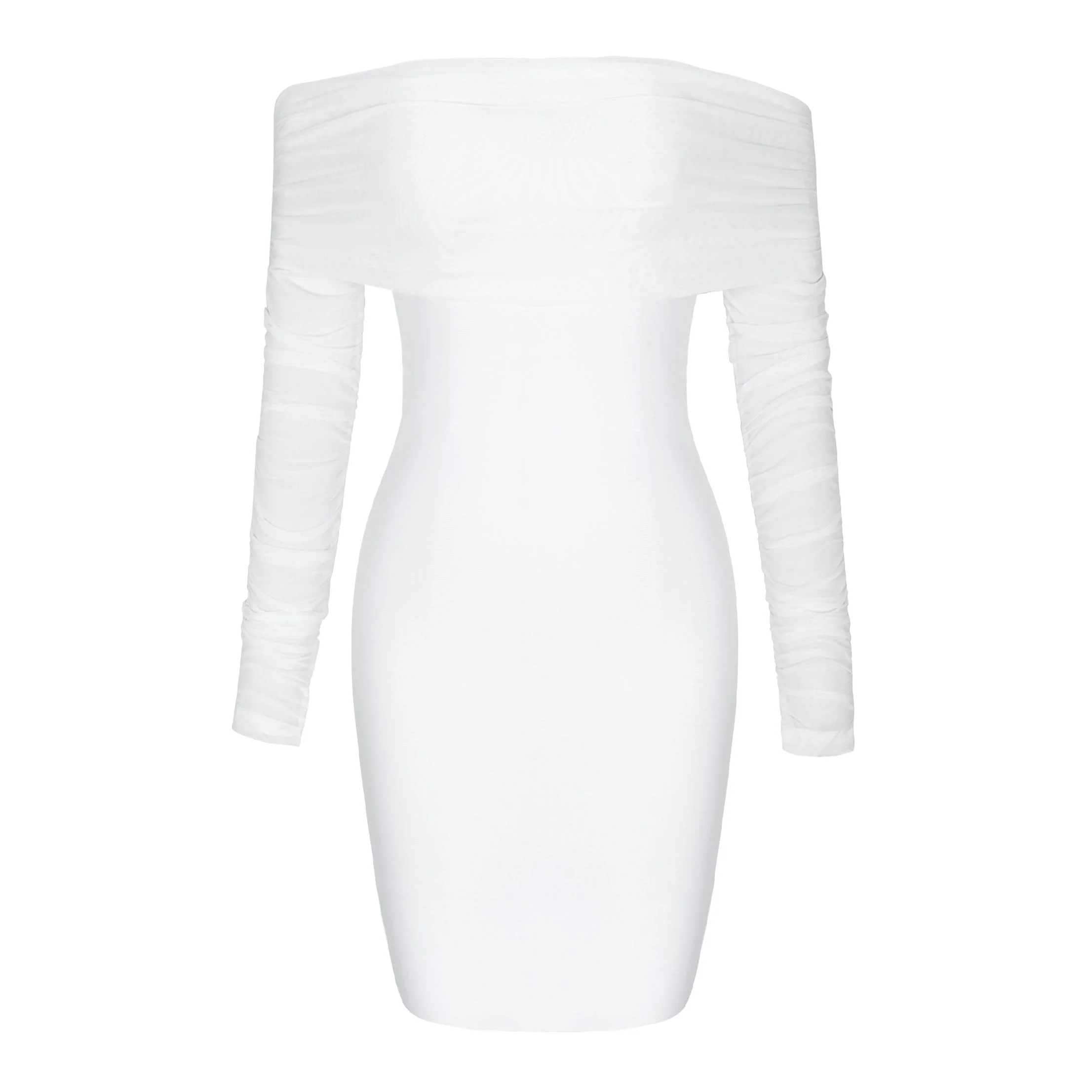 Off Shoulder Long Sleeve Frill Mini Bandage Dress PP21827 - Image 5