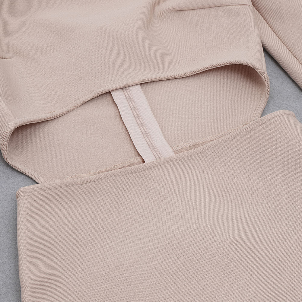 Off Shoulder Long Sleeve Cut Out Midi Bandage Dress HB7766 - Image 8