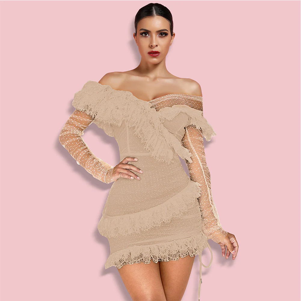 Off Shoulder Asymmetrical Frill Mini Dress PP19409 - Image 14