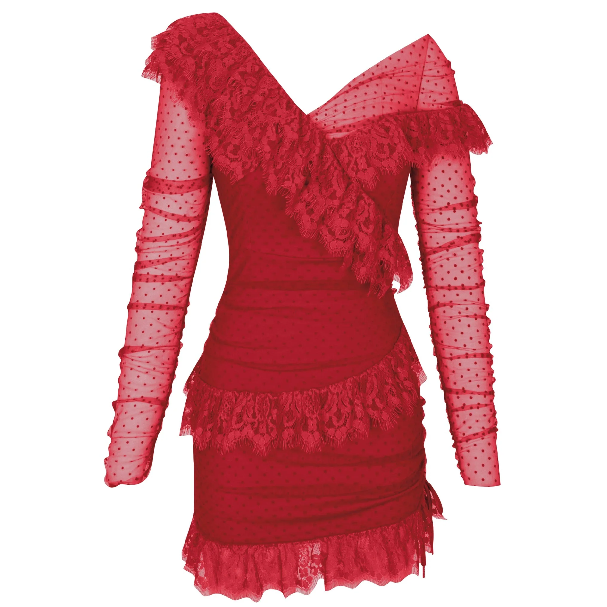 Off Shoulder Asymmetrical Frill Mini Dress PP19409 - Image 17